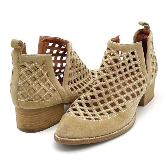 Jeffrey Campbell Taggart Booties Open Cut Out Boot Sand Leather Women’s Size 8.5 - Picture 5 of 15